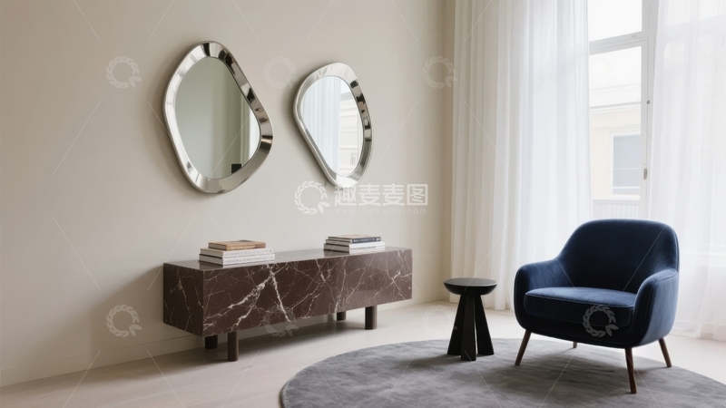 高清大图下载【趣麦麦图】现代简约风格客厅墙面装饰与家具布置