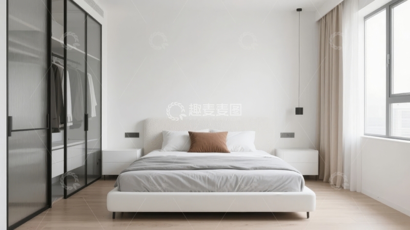 高清大图下载【趣麦麦图】现代简约风格卧室设计以白色为主色调