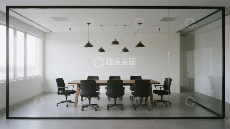 高清大图下载【趣麦麦图】现代简约风格会议室配备长桌与多把办公椅