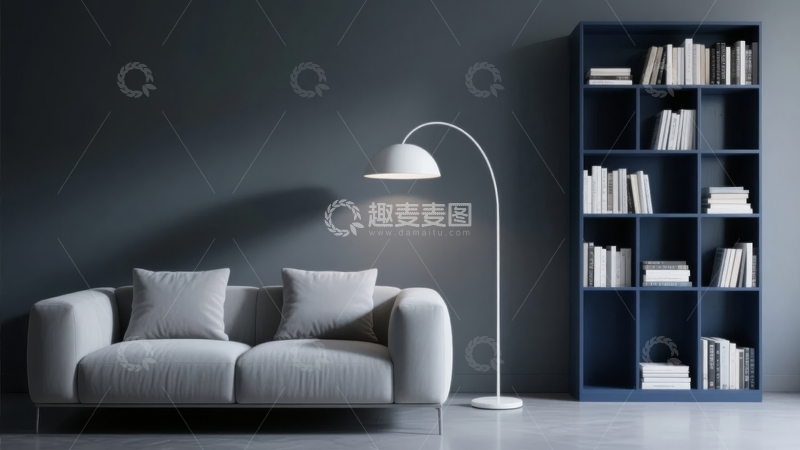 高清大图下载【趣麦麦图】现代简约风格客厅沙发与书架组合