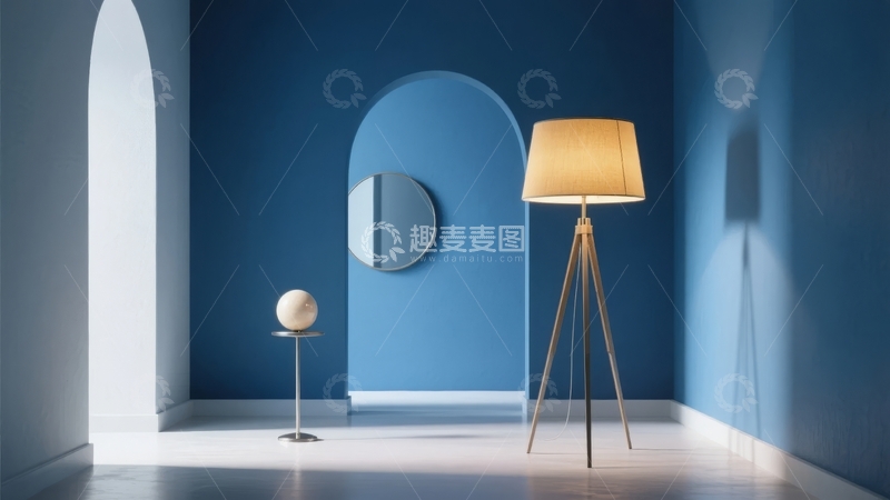 高清大图下载【趣麦麦图】蓝色墙面的现代简约室内空间装饰