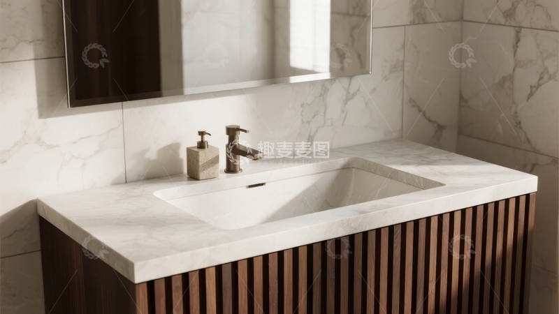高清大图下载【趣麦麦图】现代浴室中的大理石台面洗手池