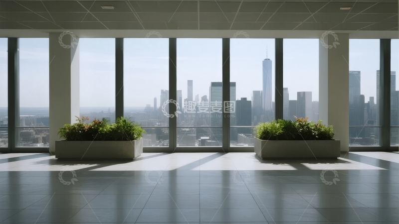 高清大图下载【趣麦麦图】高层办公室窗外城市天际线景观