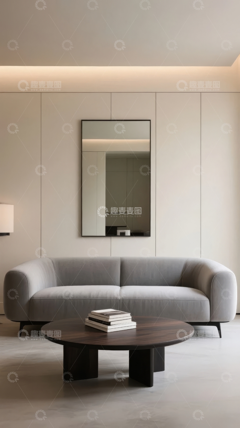 高清大图下载【趣麦麦图】现代简约风格客厅沙发与镜子装饰