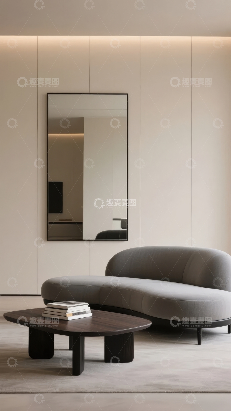 高清大图下载【趣麦麦图】现代简约风格客厅沙发与镜子装饰