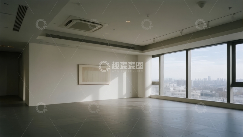 高清大图下载【趣麦麦图】空旷现代室内空间配以城市景观窗户