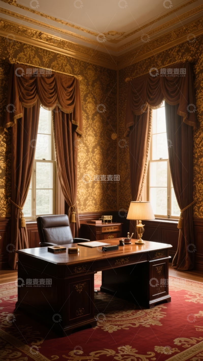 高清大图下载【趣麦麦图】豪华古典风格办公室内景装饰精美家具陈设