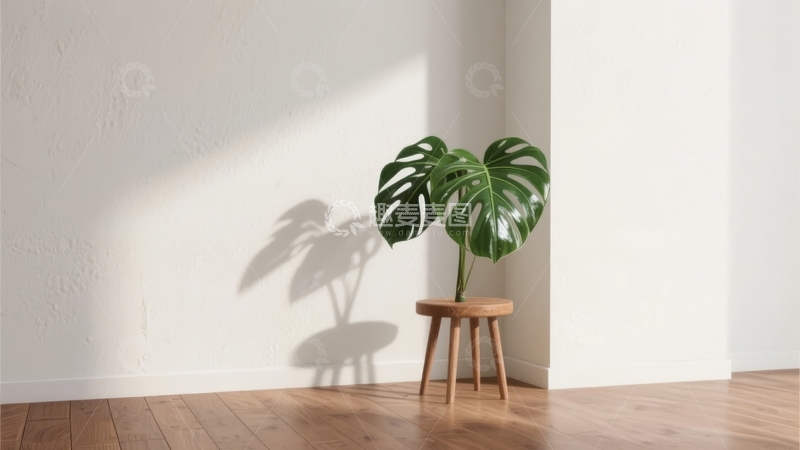 高清大图下载【趣麦麦图】角落里的绿植盆栽在光影中静谧生长