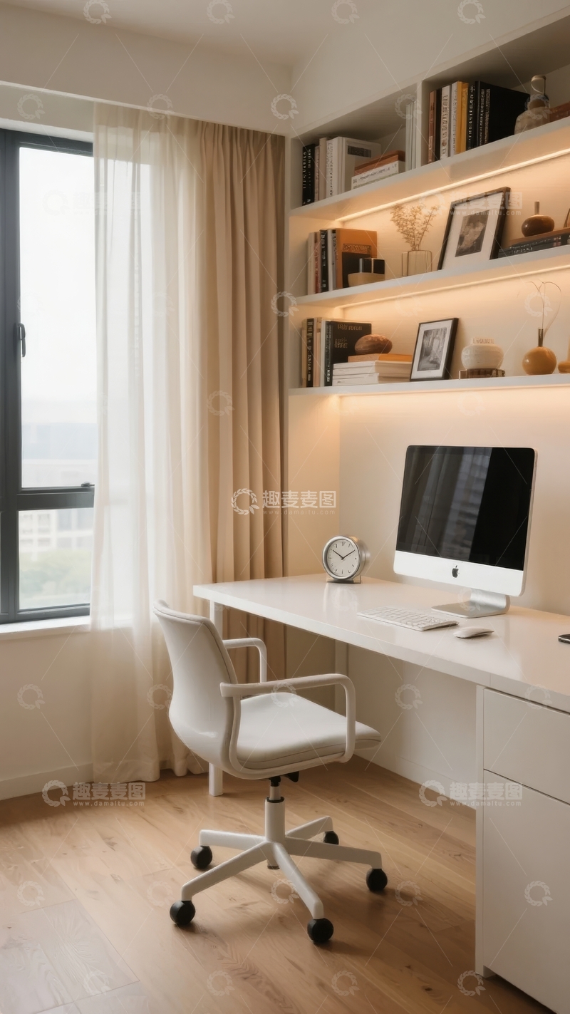 高清大图下载【趣麦麦图】现代简约风格的明亮书房角落