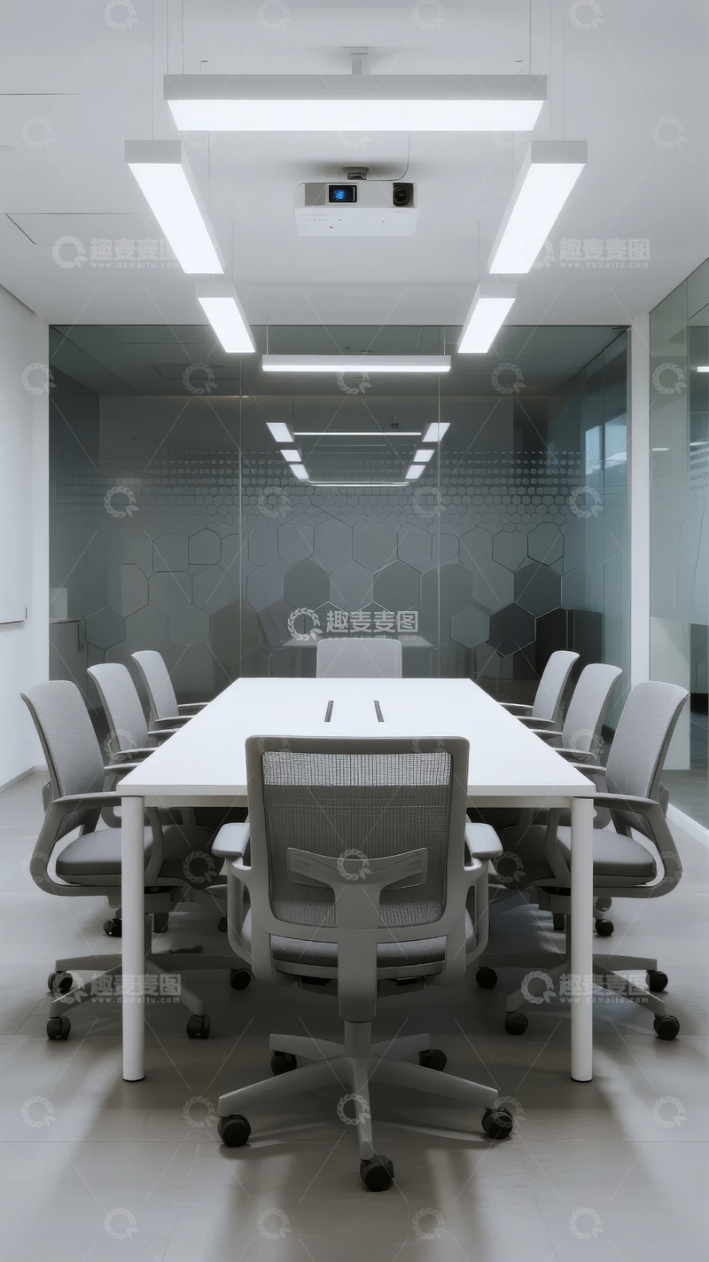 高清大图下载【趣麦麦图】现代会议室配备长桌和多把椅子