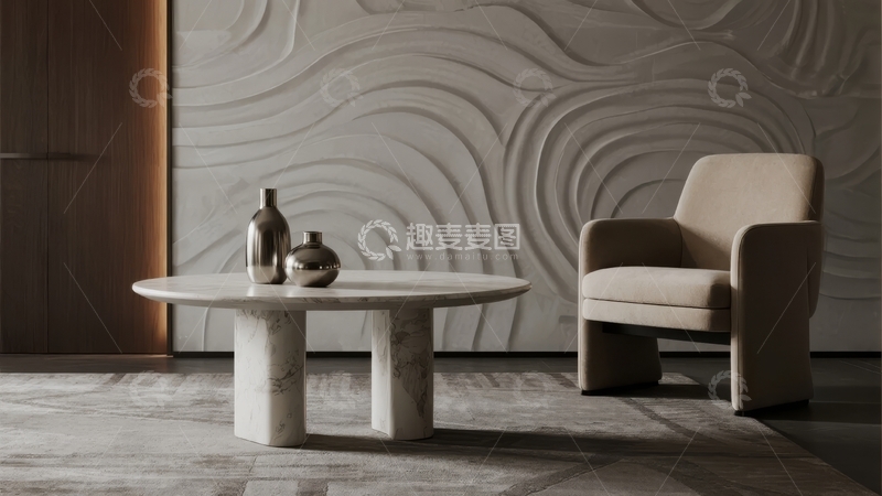 高清大图下载【趣麦麦图】现代简约风格室内设计展示沙发与大理石茶几