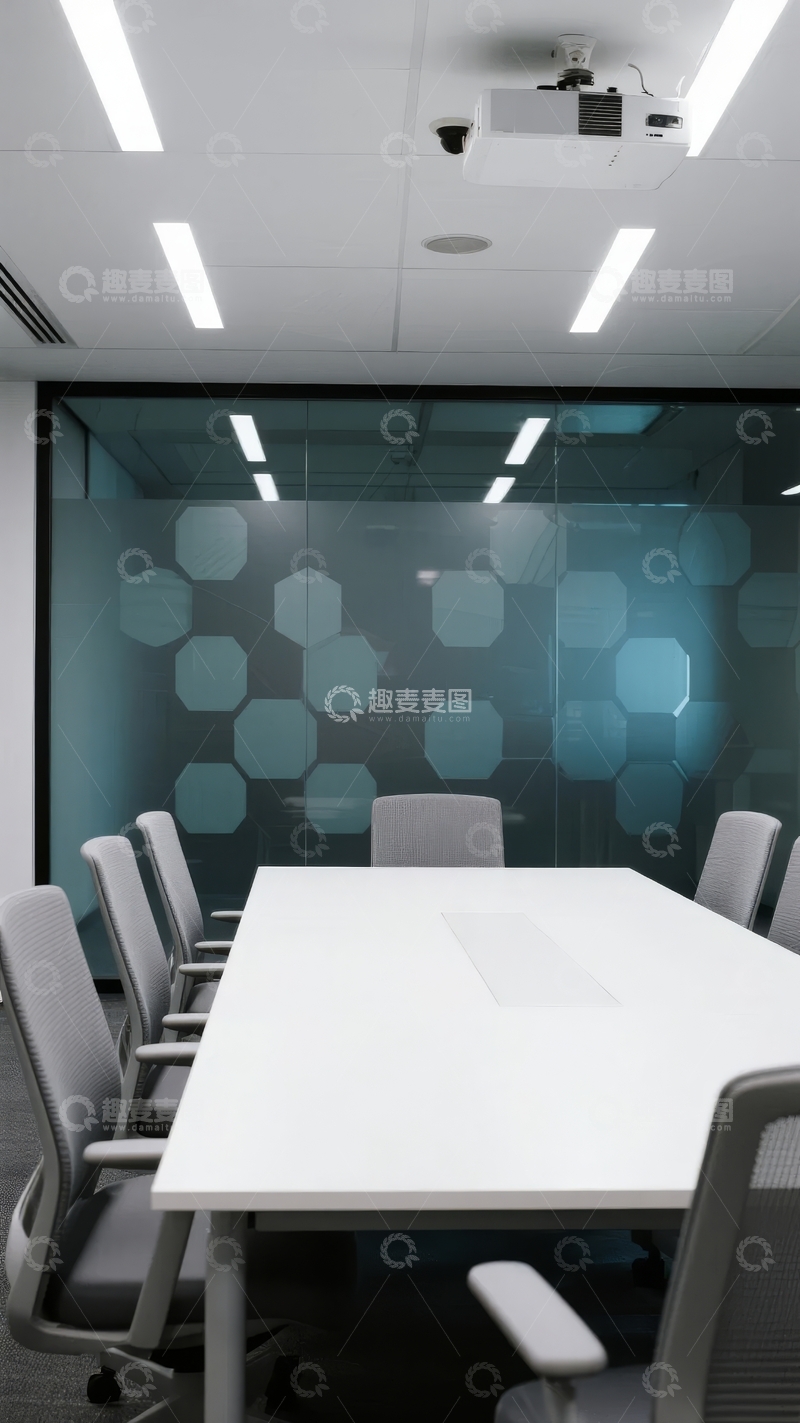 高清大图下载【趣麦麦图】现代会议室配备投影仪和隔音玻璃墙