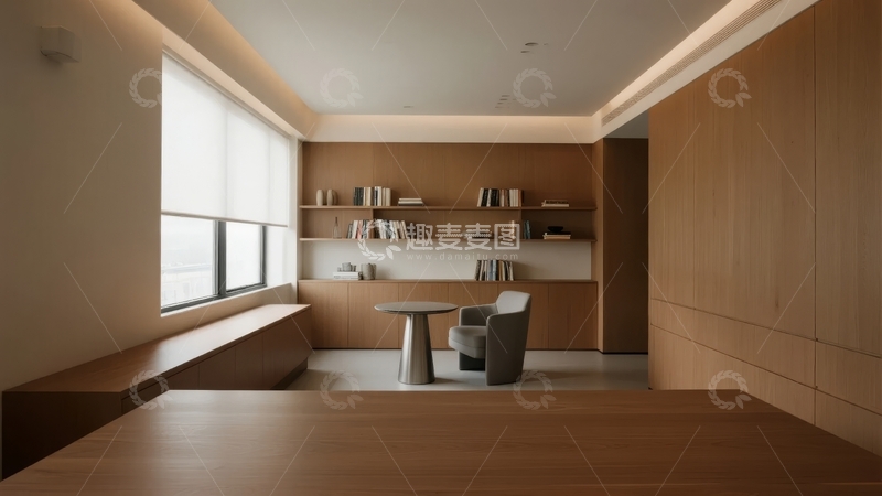 高清大图下载【趣麦麦图】现代简约风格的木质书房空间