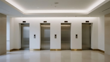 现代建筑内部四部电梯排列整齐