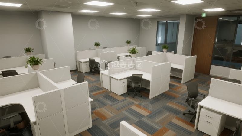 高清大图下载【趣麦麦图】现代办公室内部布局整洁办公桌椅排列有序