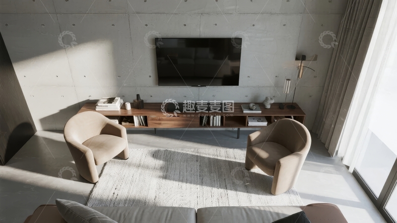 高清大图下载【趣麦麦图】现代简约客厅阳光照射下的舒适角落