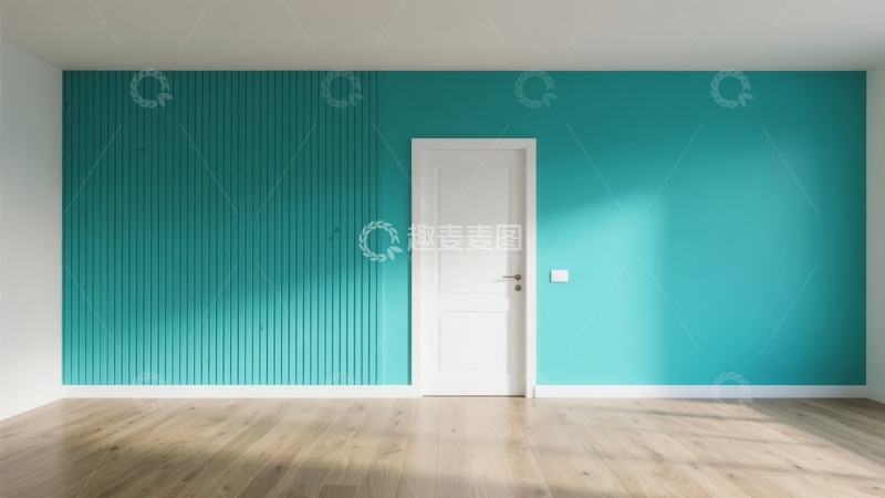 高清大图下载【趣麦麦图】蓝色墙面与白色门的简约室内空间