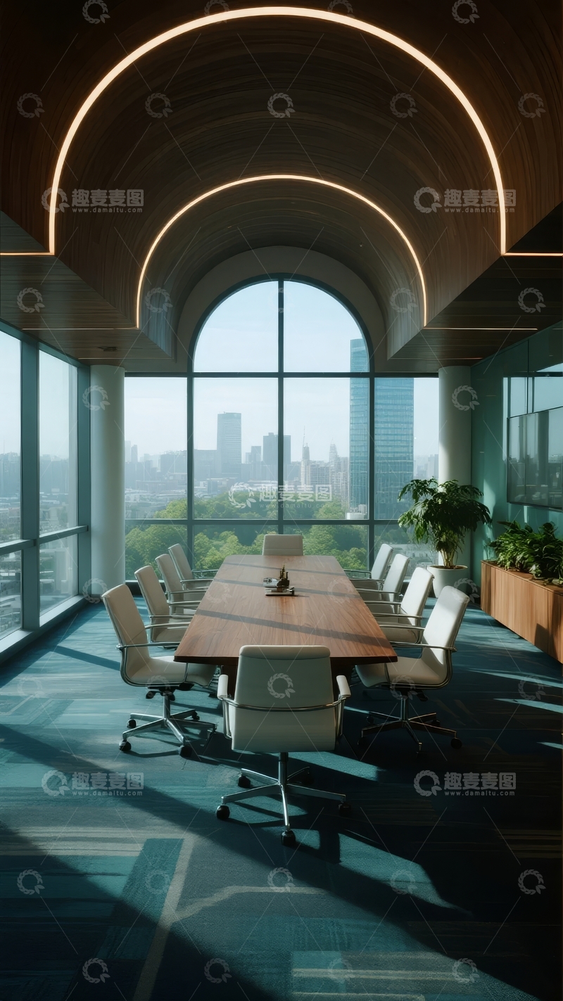 高清大图下载【趣麦麦图】现代会议室俯瞰城市景观