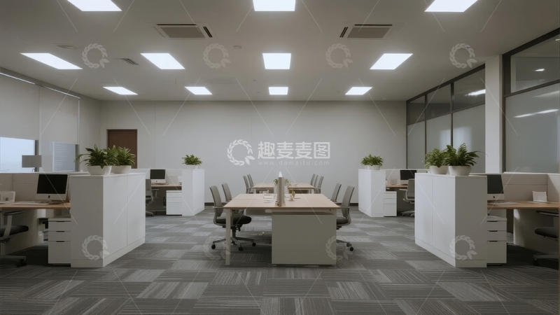 高清大图下载【趣麦麦图】现代办公室内部布局整洁明亮