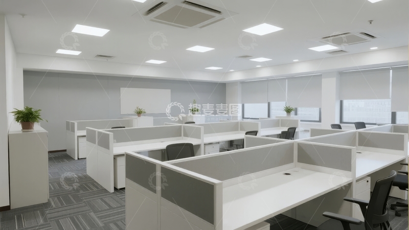 高清大图下载【趣麦麦图】现代办公室内景多工位隔间排列整齐