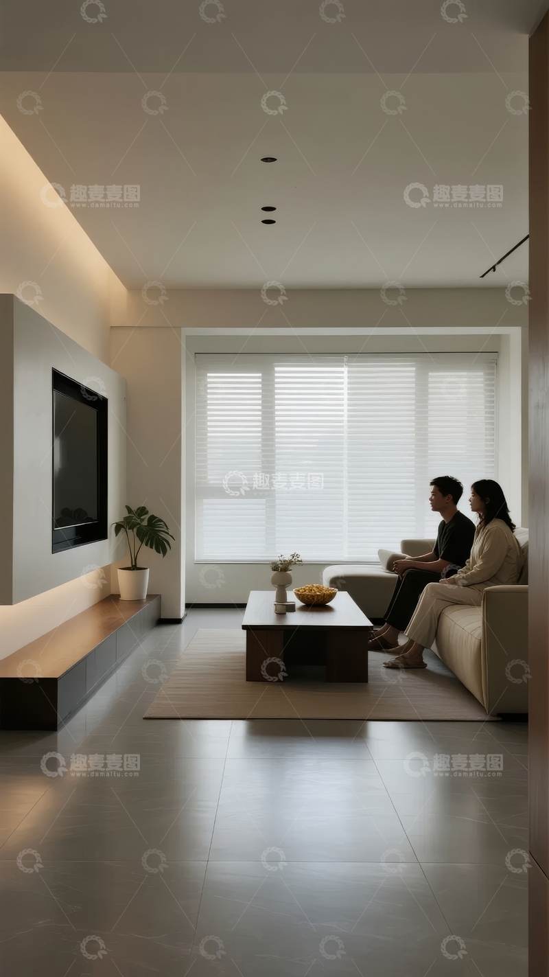 高清大图下载【趣麦麦图】现代简约客厅中两人沙发休息