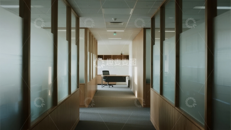 高清大图下载【趣麦麦图】现代办公楼长廊尽头的休息区