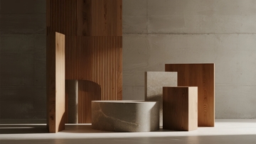 简约现代风格的几何体与光影交错的室内场景