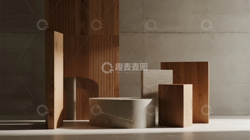 高清大图下载【趣麦麦图】简约现代风格的几何体与光影交错的室内场景