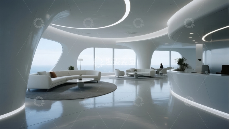 高清大图下载【趣麦麦图】未来感十足的白色流线型室内空间设计