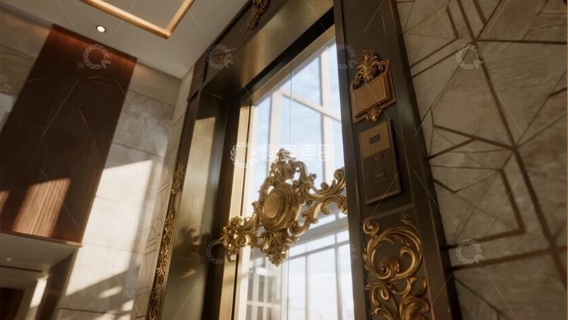 高清大图下载【趣麦麦图】豪华室内装饰细节展示金色雕花与几何墙面设计