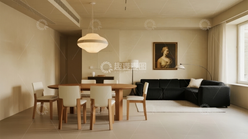 高清大图下载【趣麦麦图】现代简约风格客厅与餐厅一体化设计