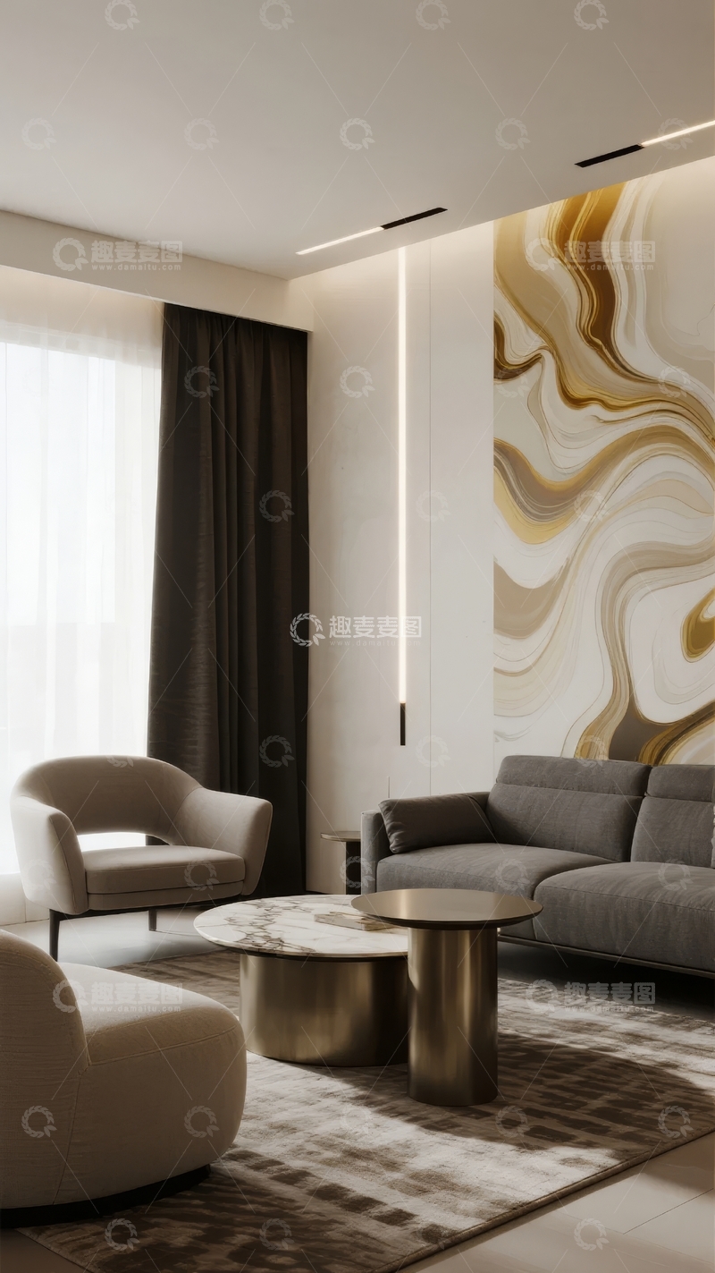 高清大图下载【趣麦麦图】现代简约风格客厅设计墙面装饰艺术