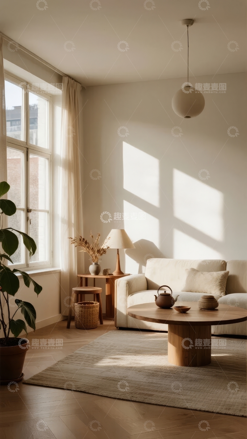 高清大图下载【趣麦麦图】明亮室内阳光洒落温馨舒适客厅一角