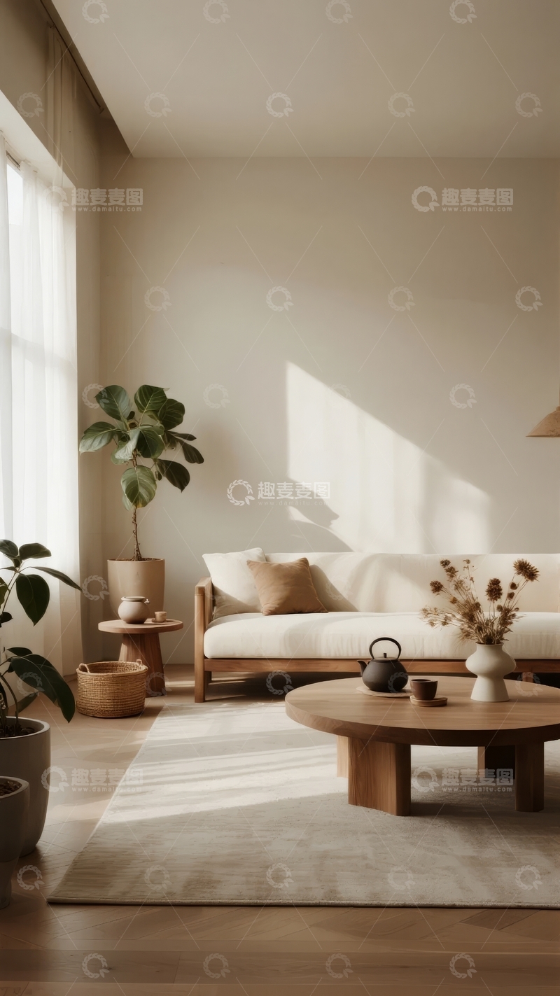 高清大图下载【趣麦麦图】简约风格客厅阳光洒落温馨舒适