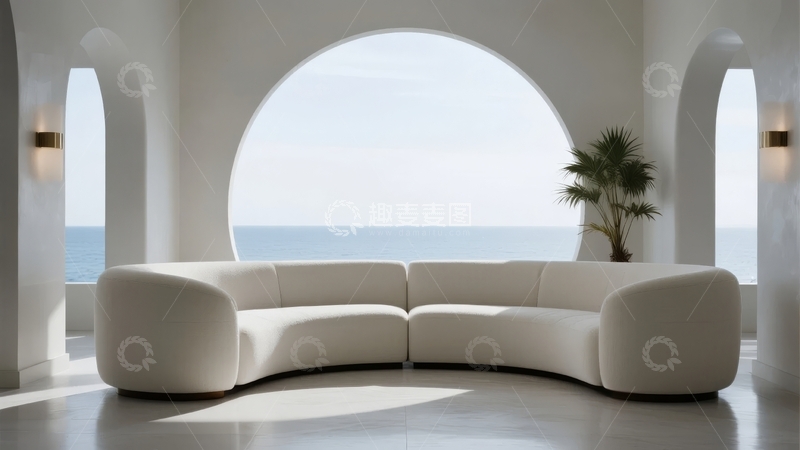 高清大图下载【趣麦麦图】现代客厅弧形沙发临海景观