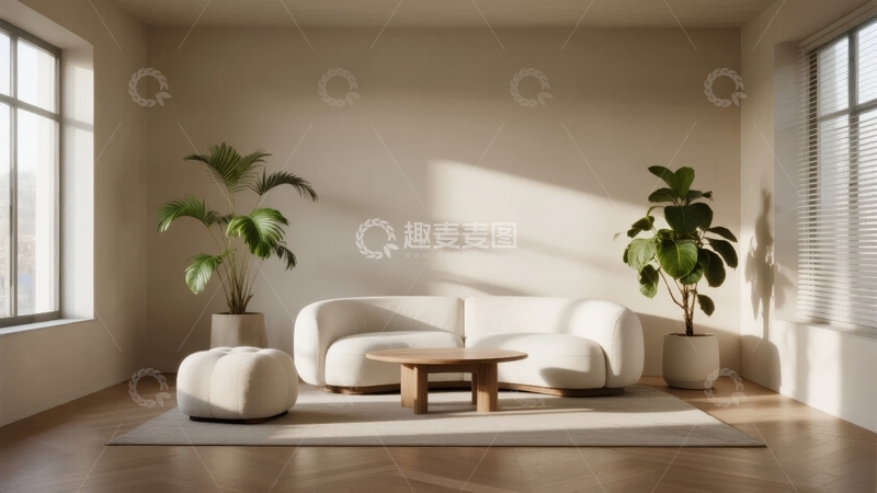 高清大图下载【趣麦麦图】现代简约风格客厅阳光照射下的舒适角落