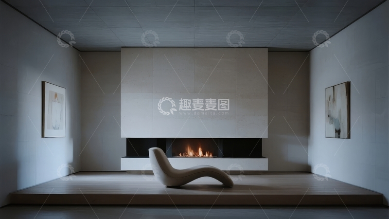 高清大图下载【趣麦麦图】现代简约风格客厅内壁炉与艺术装饰画