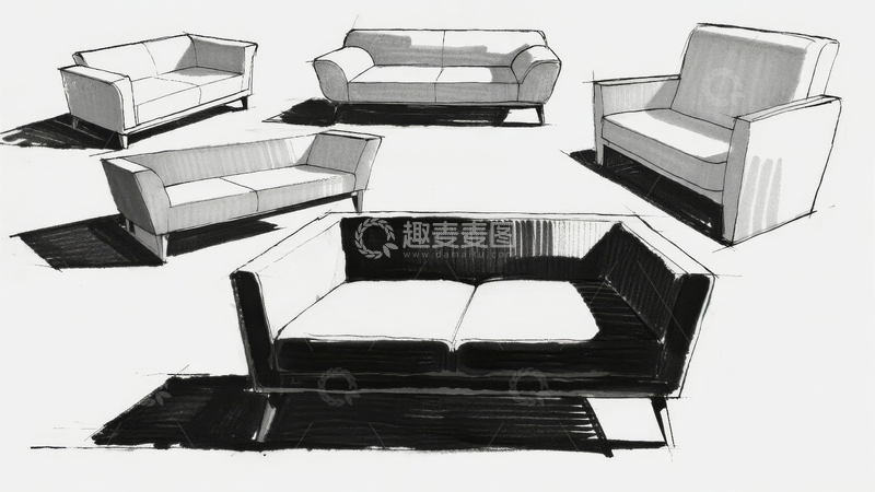 高清大图下载【趣麦麦图】五款现代风格沙发设计草图展示