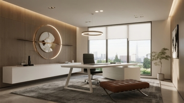 现代简约风格办公室设计配备大窗户和时尚家具