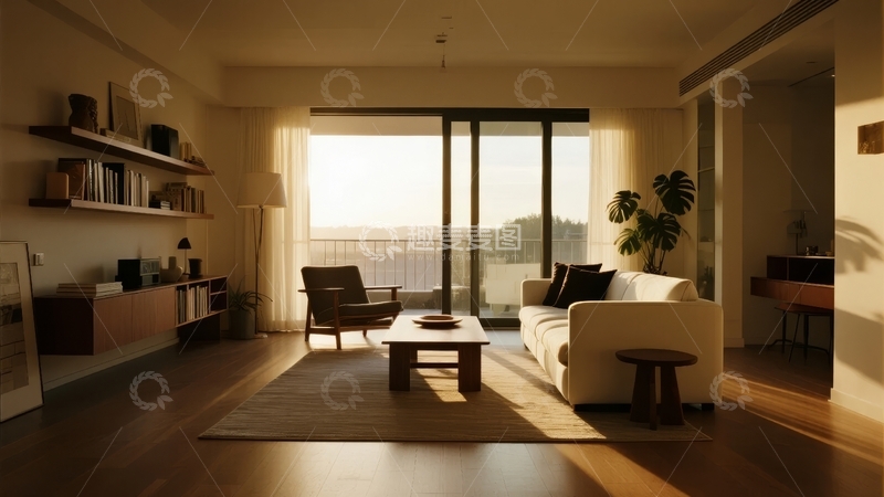 高清大图下载【趣麦麦图】现代客厅阳光明媚落地窗景观