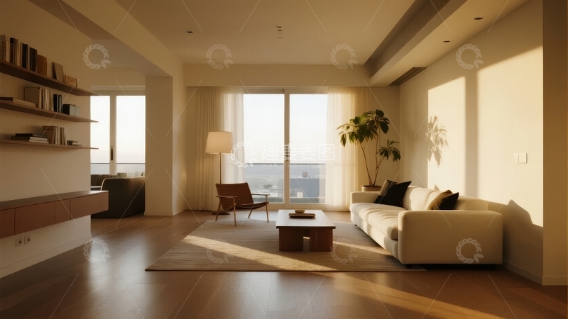 高清大图下载【趣麦麦图】现代简约风格客厅阳光明媚落地窗设计