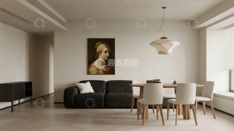 高清大图下载【趣麦麦图】现代简约风格客厅与餐厅一体化设计