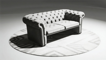 黑白光影下的经典款沙发置于圆形地毯之上