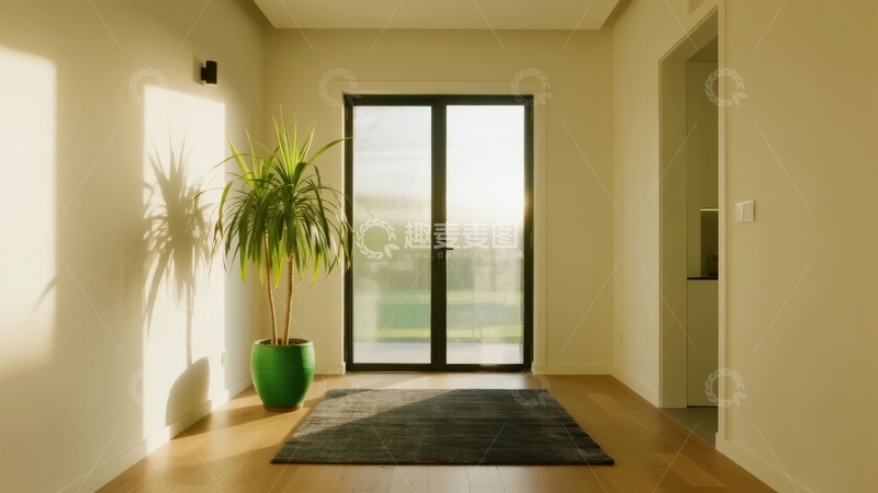 高清大图下载【趣麦麦图】阳光洒入现代简约风格的室内走廊