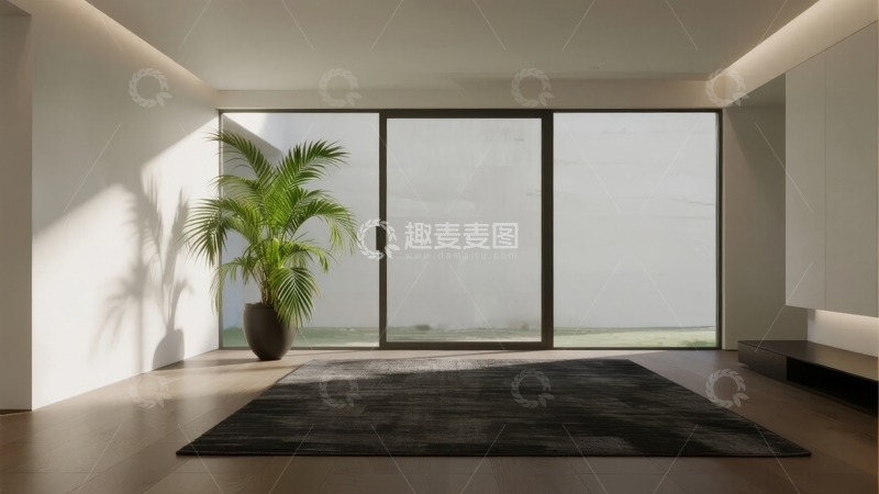 高清大图下载【趣麦麦图】现代简约风格客厅落地窗与绿植装饰