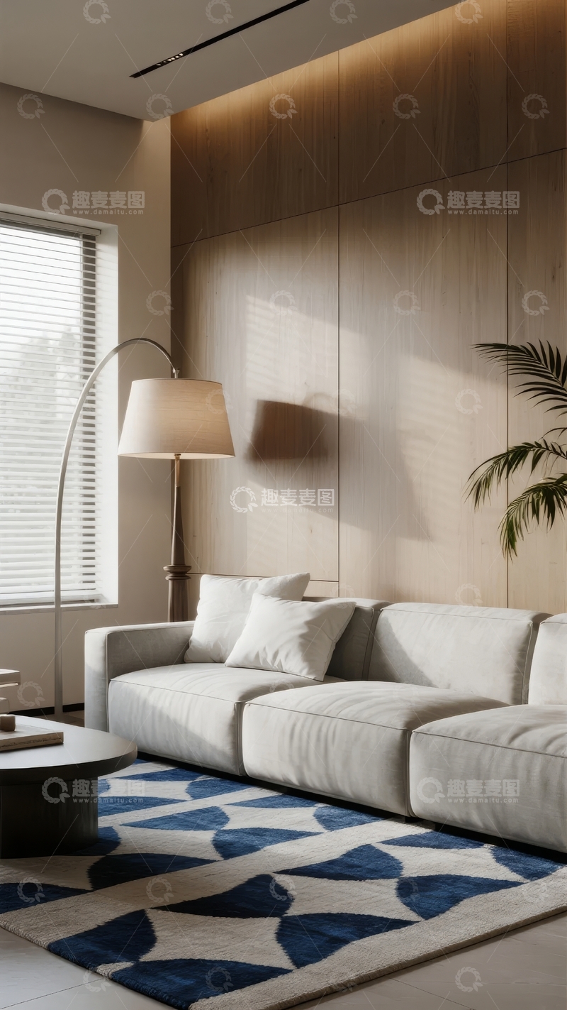 高清大图下载【趣麦麦图】现代简约客厅沙发墙灯绿植装饰