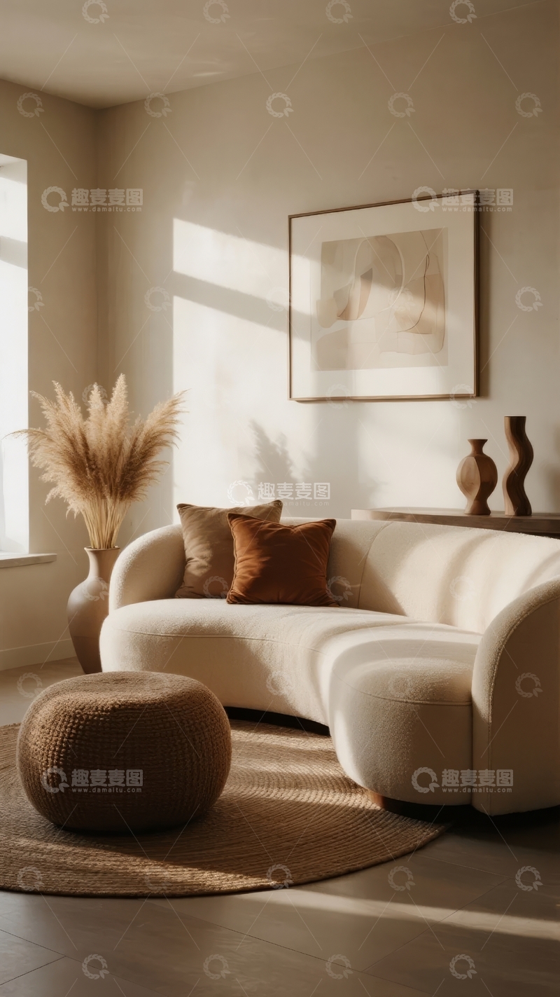 高清大图下载【趣麦麦图】阳光洒落的简约客厅角落布置温馨舒适