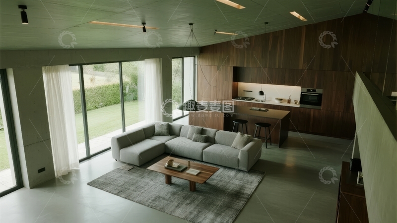 高清大图下载【趣麦麦图】现代简约风格客厅与厨房开放式设计