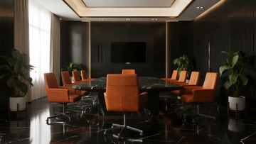 现代商务会议室配备橙色座椅和玻璃桌