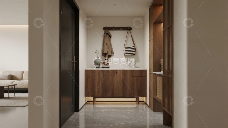 高清大图下载【趣麦麦图】现代简约风格客厅与储物柜的室内设计